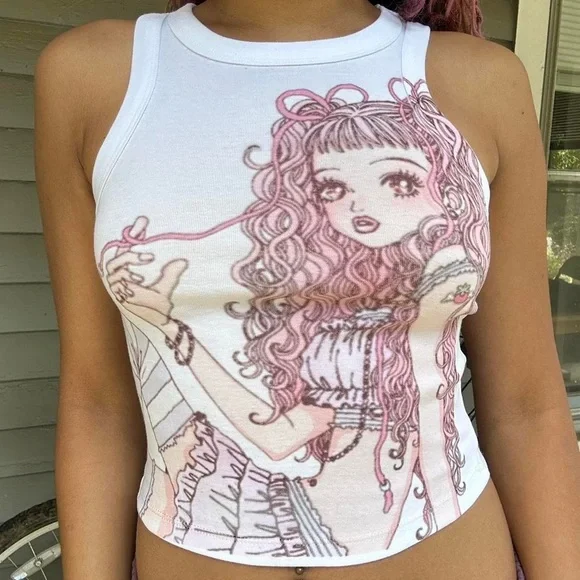 Paradise kiss miwako baby tank printed by hand made to order ribbed shirt - Picture 2 of 2